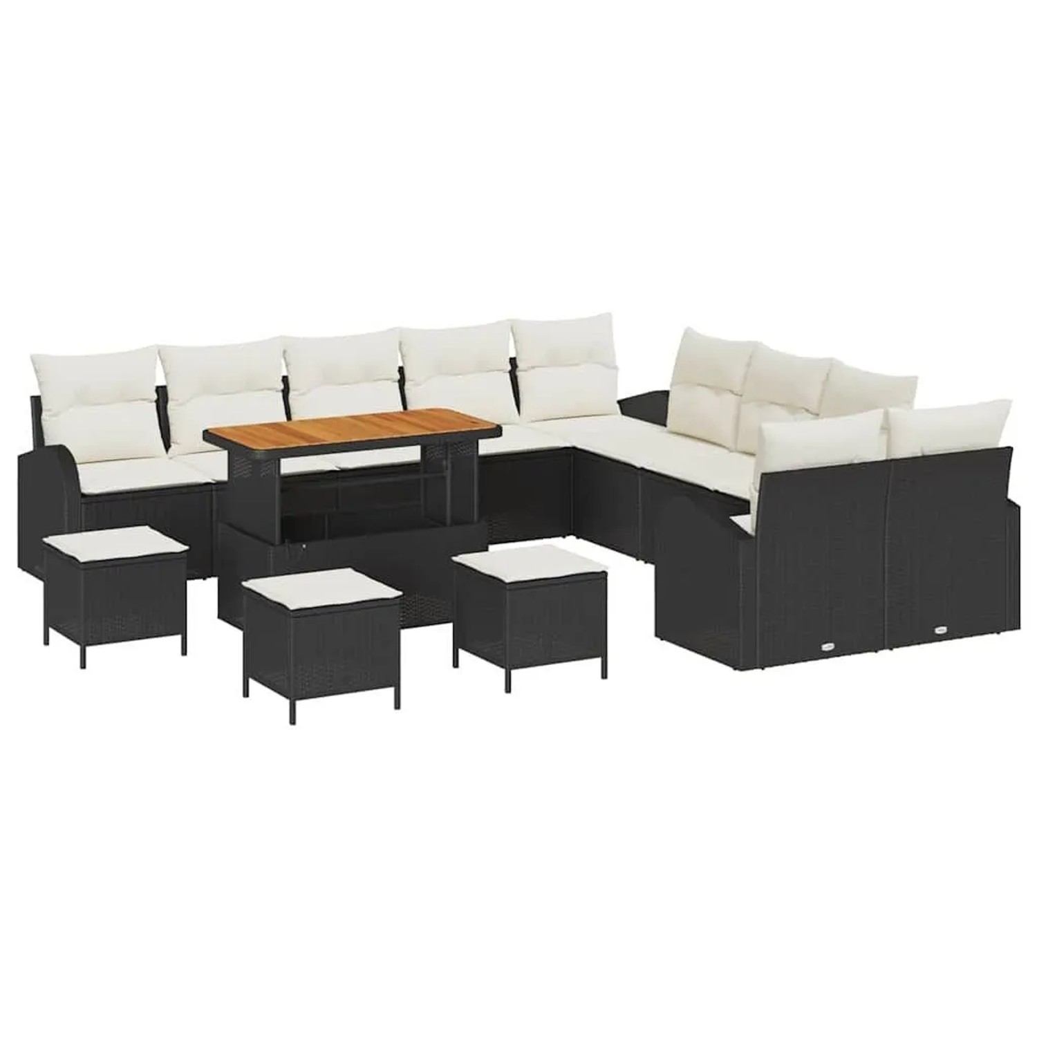 vidaXL Garten-Sofa-Set mit Kissen 14-Tlg Schwarz und Creme 3364410