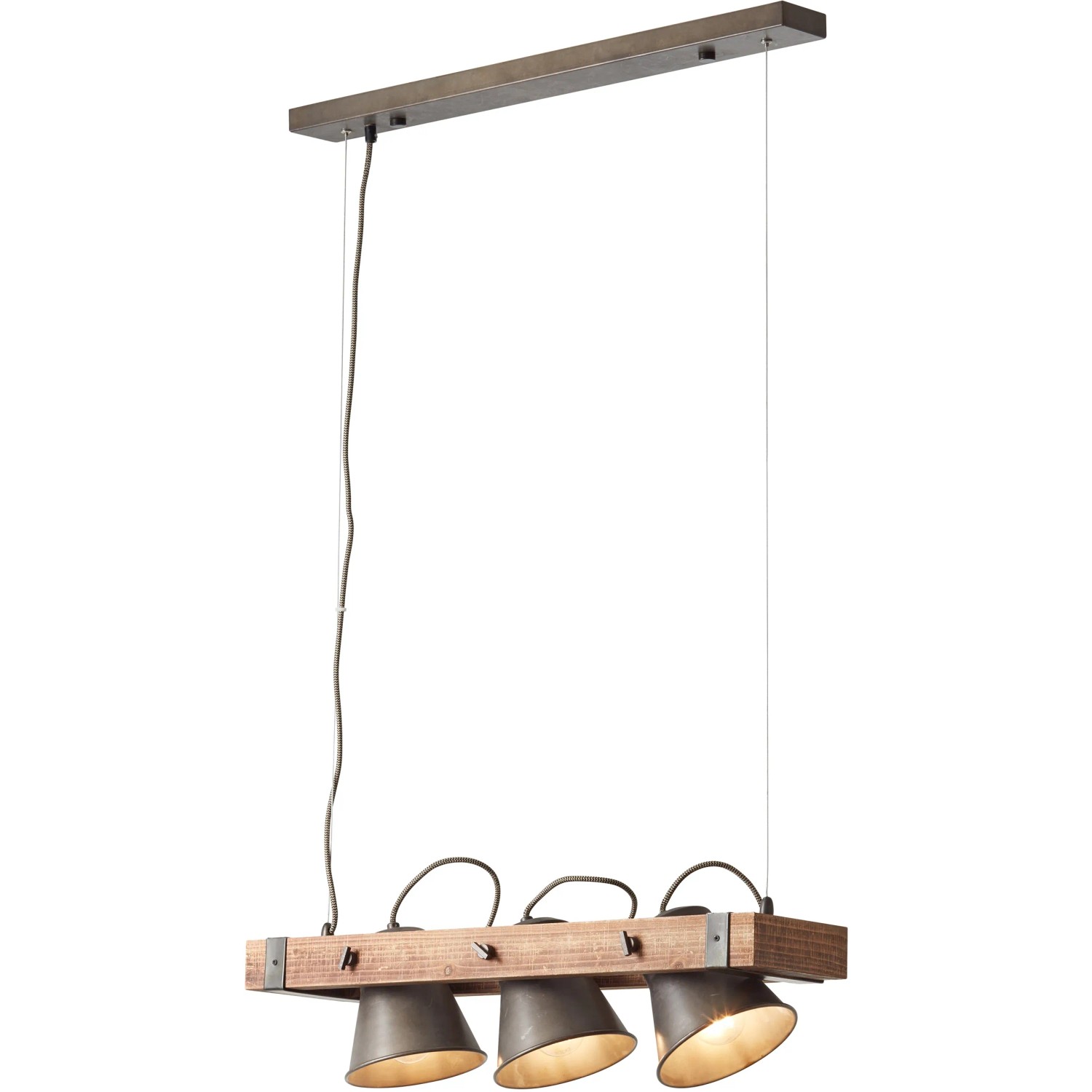 Brilliant Pendelleuchte Plow, 3-flammig, schwarz, Stahl/Holz. Hängelampe für Innenräume.