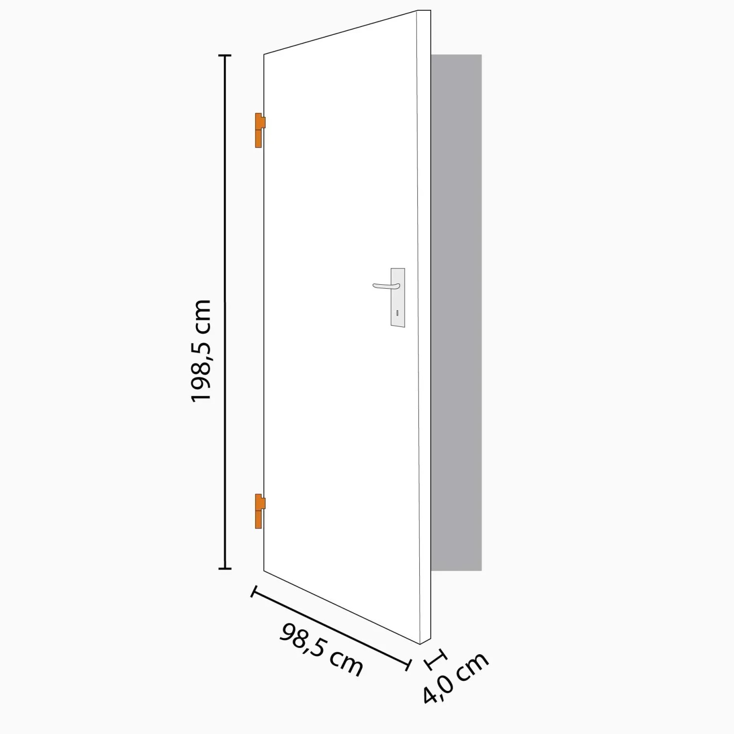 Radex Landhaus Zimmertür Kiefer, Altd. Weiß, links, verglast, mit Maßangaben.