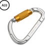 Silberner ALU Karabiner mit goldener Schraubsicherung. Robust für Outdoor & Befestigung.
