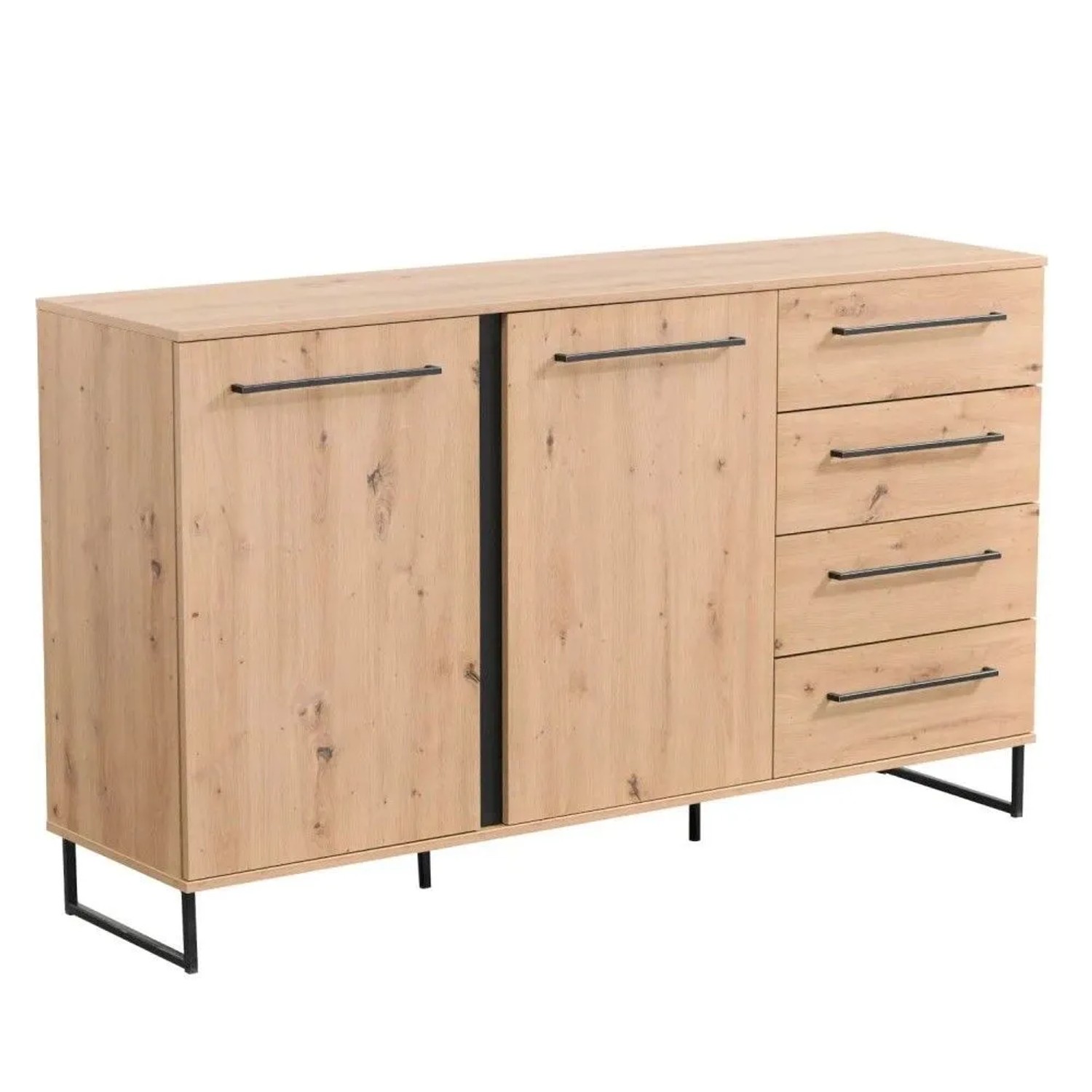 Homestyle4u Kommode Sideboard Schwarz Holz Schrank Wohnzimmerschrank