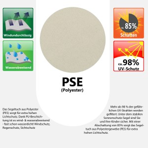 Detailaufnahme: Beiges, wasserabweisendes AMANKA Sonnensegel aus Polyester mit UV-Schutz.