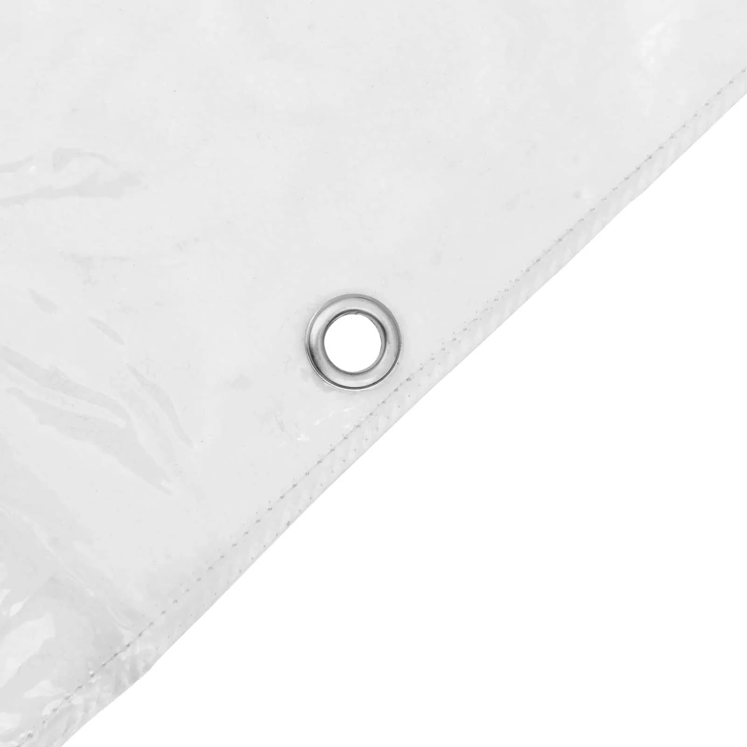 Detailaufnahme: Transparente PVC Plane 6x8m mit Öse. Ideal als Wetterschutz.
