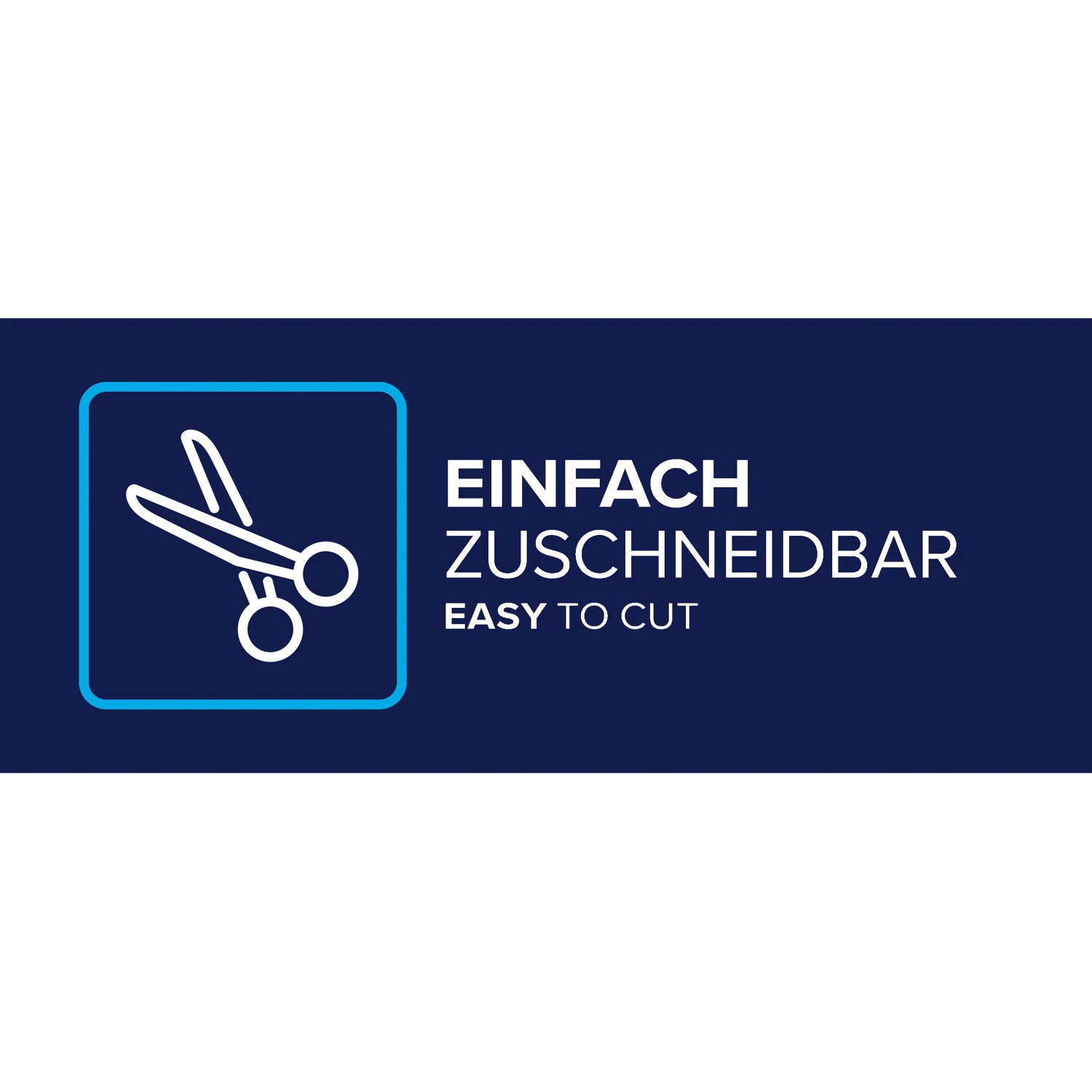 Symbol: Schere im Rahmen, Text: Einfach zuschneidbar für tesa Insect Stop Fensterrahmen.