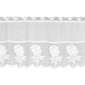 Weiße Bistrogardine Lynn mit Rosenmuster, Stangendurchzug, 160x50 cm. Fenstervorhang für Küche.