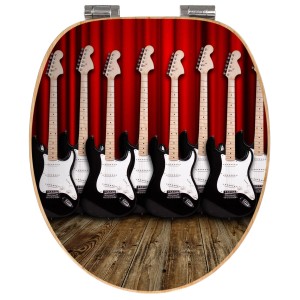 Banjado WC-Sitz aus Bambus mit E-Gitarren Motiv und Absenkautomatik.