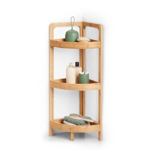 Platzsparendes Zeller Eckregal aus Bambus mit drei Ablagen für Bad, Küche oder Büro.