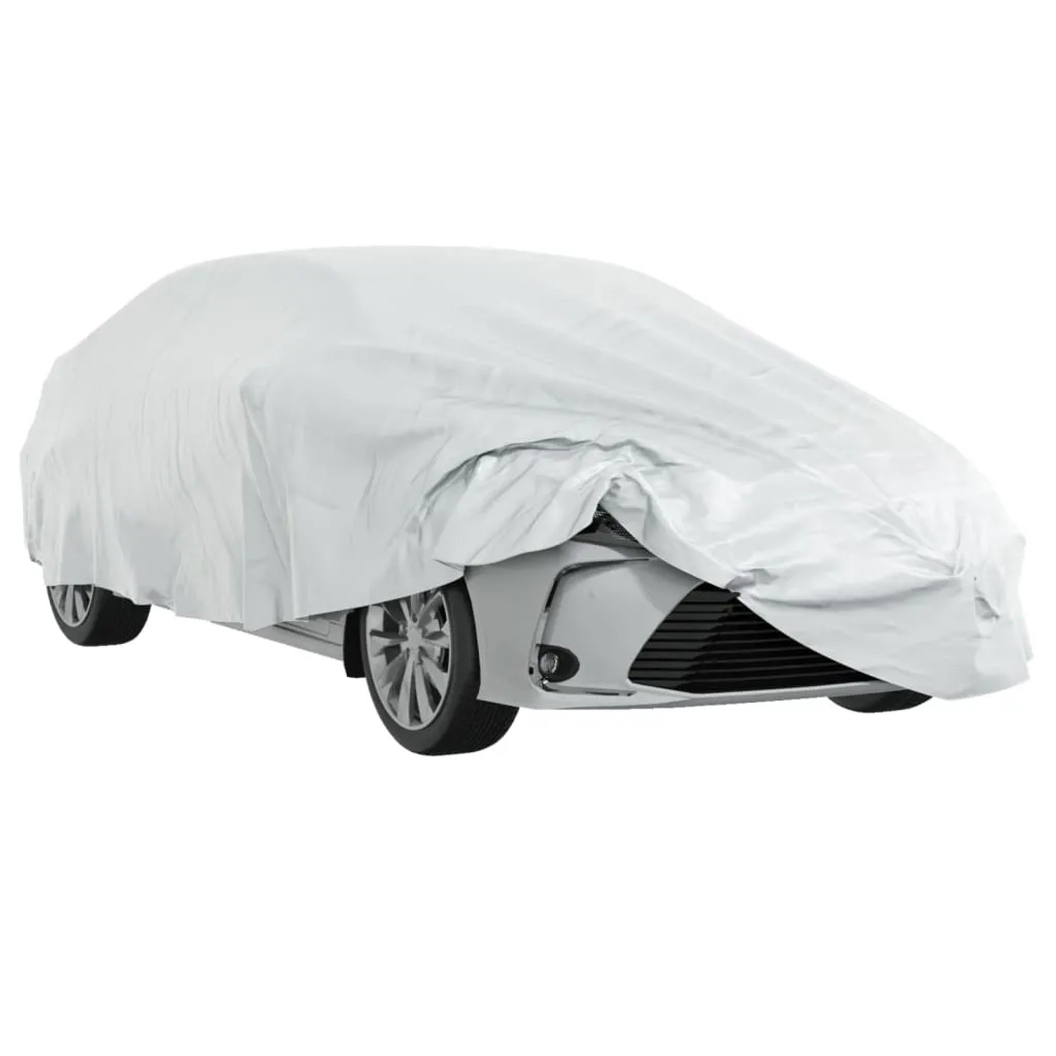 Silberne Autoabdeckung für Limousine (Größe M) schützt vor Witterungseinflüssen und UV-Strahlen.