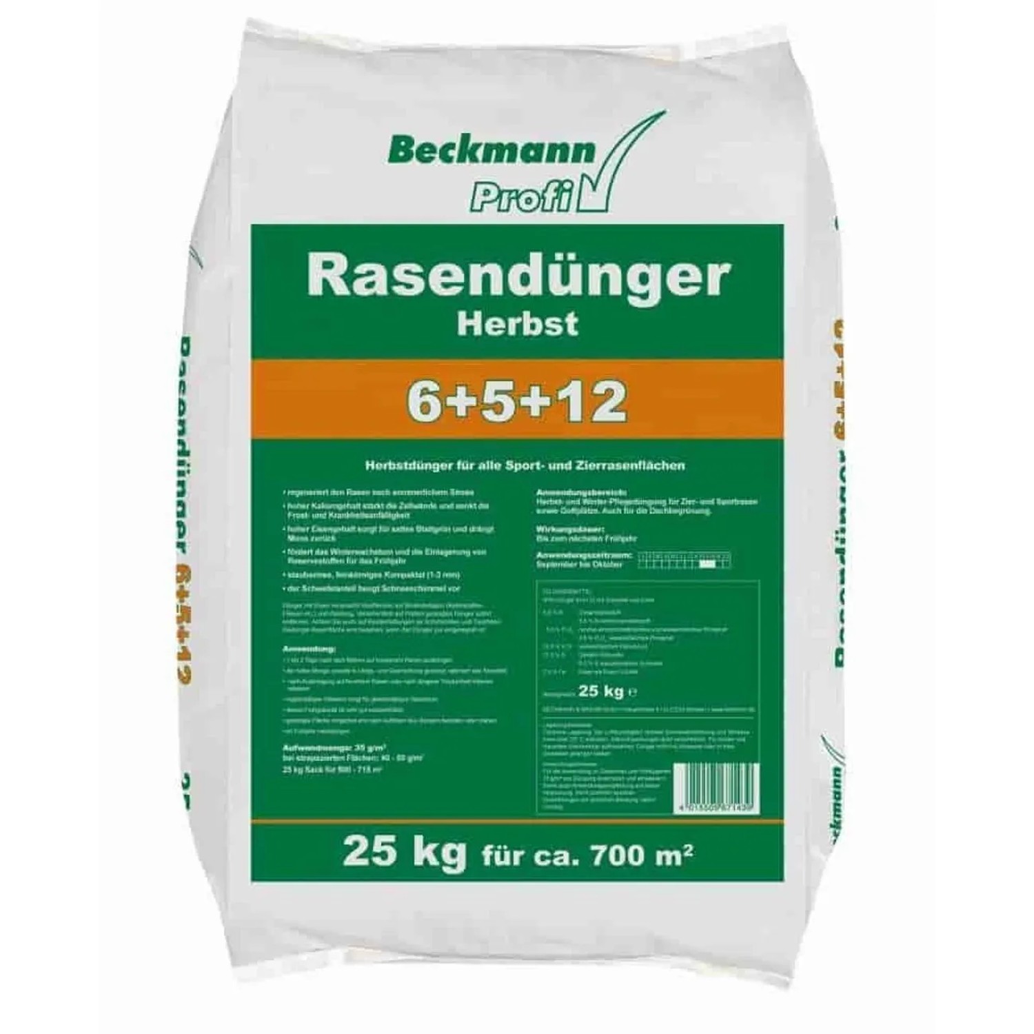 Beckmann&Brehm Rasendünger Herbst 25 kg NPK 6+5+12 für 700 m²