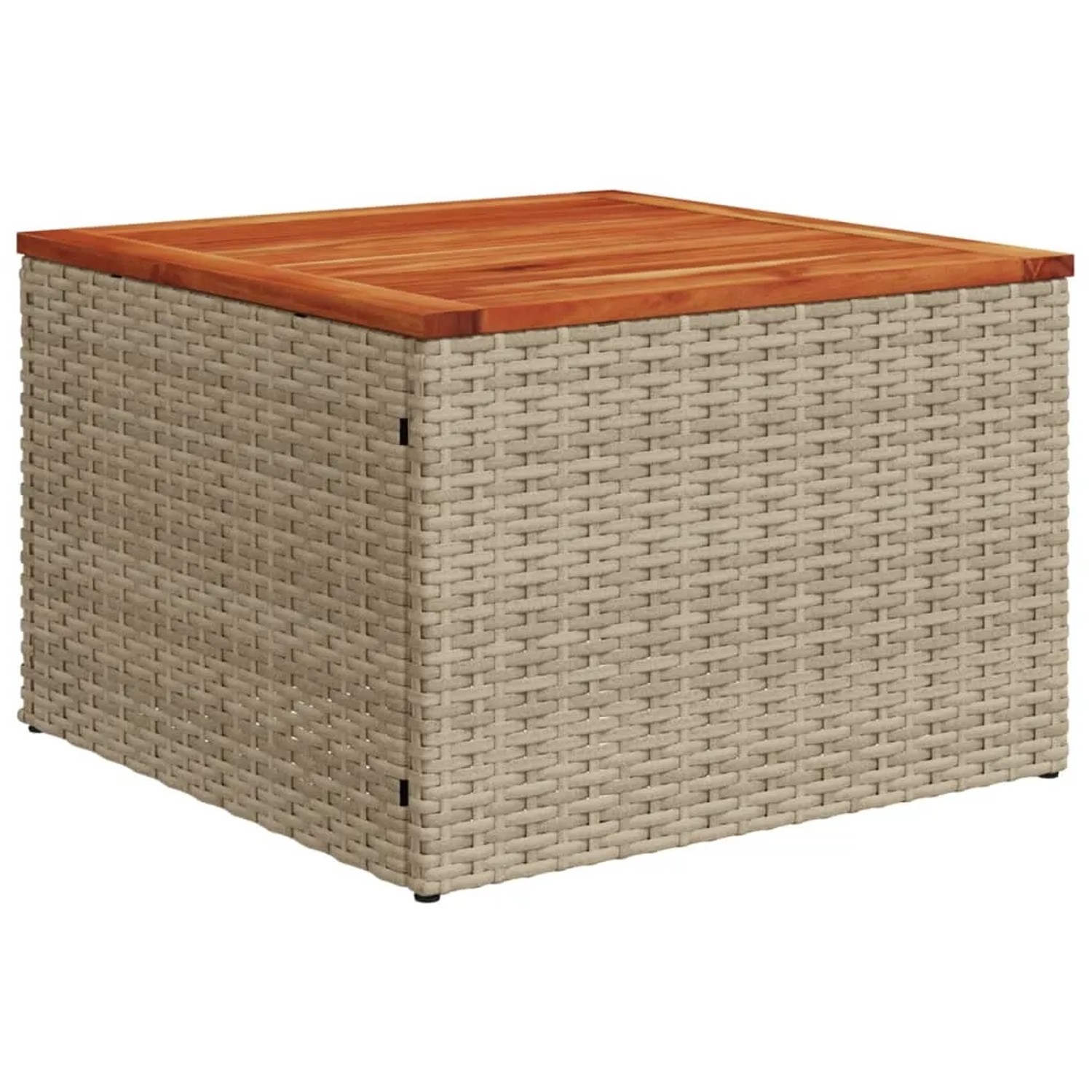 Beiger Poly Rattan Gartentisch mit Akazienholzplatte, Teil der vidaXL Sofagarnitur.