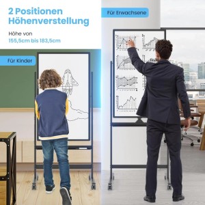 Costway Doppelseitiges Whiteboard mobil mit Rollen, höhenverstellbar für Kinder und Erwachsene.