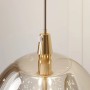 Moderne, transparente Lucande LED Pendelleuchte Hayley mit 5 Leuchten aus Glas für das Wohnzimmer.