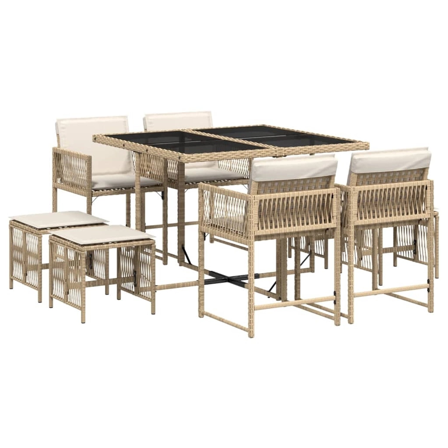 vidaXL 9-tlg Garten-Essgruppe mit Kissen Beige Poly Rattan Modell 44 günstig online kaufen