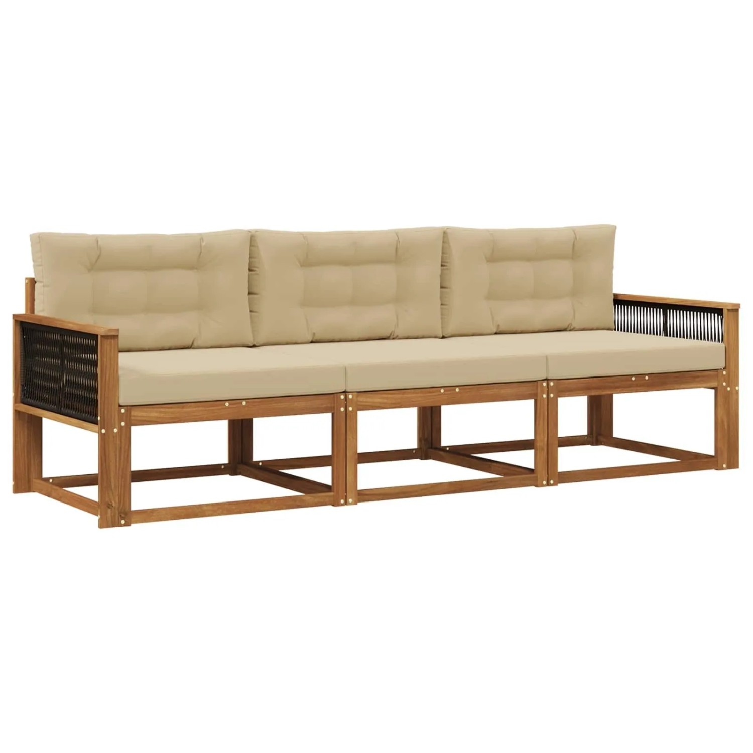 vidaXL Outdoor-Sofagarnitur mit Kissen 3 Stk Natur und Beige 3382306