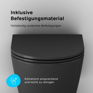 Schwarzes, spülrandloses AM.PM Wand-WC mit Softclosing-Sitz für moderne Bäder.