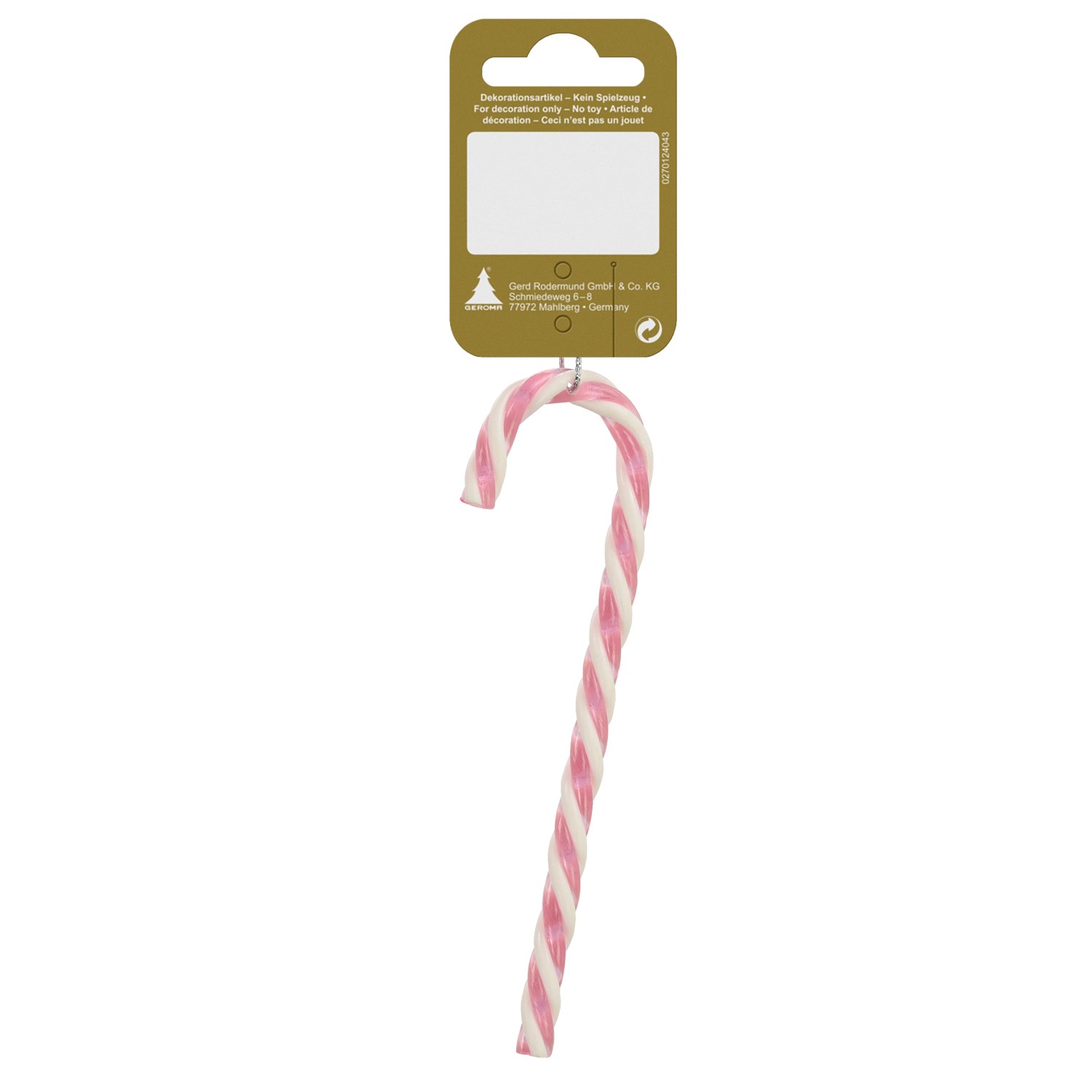 Zuckerstange zum Hängen Kunststoff 15 cm Rosa-Weiß