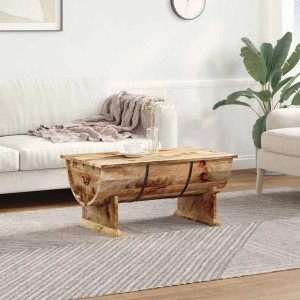 Rustikaler Couchtisch aus Mango Massivholz (88x50x40 cm) mit Stauraum im Wohnzimmer.