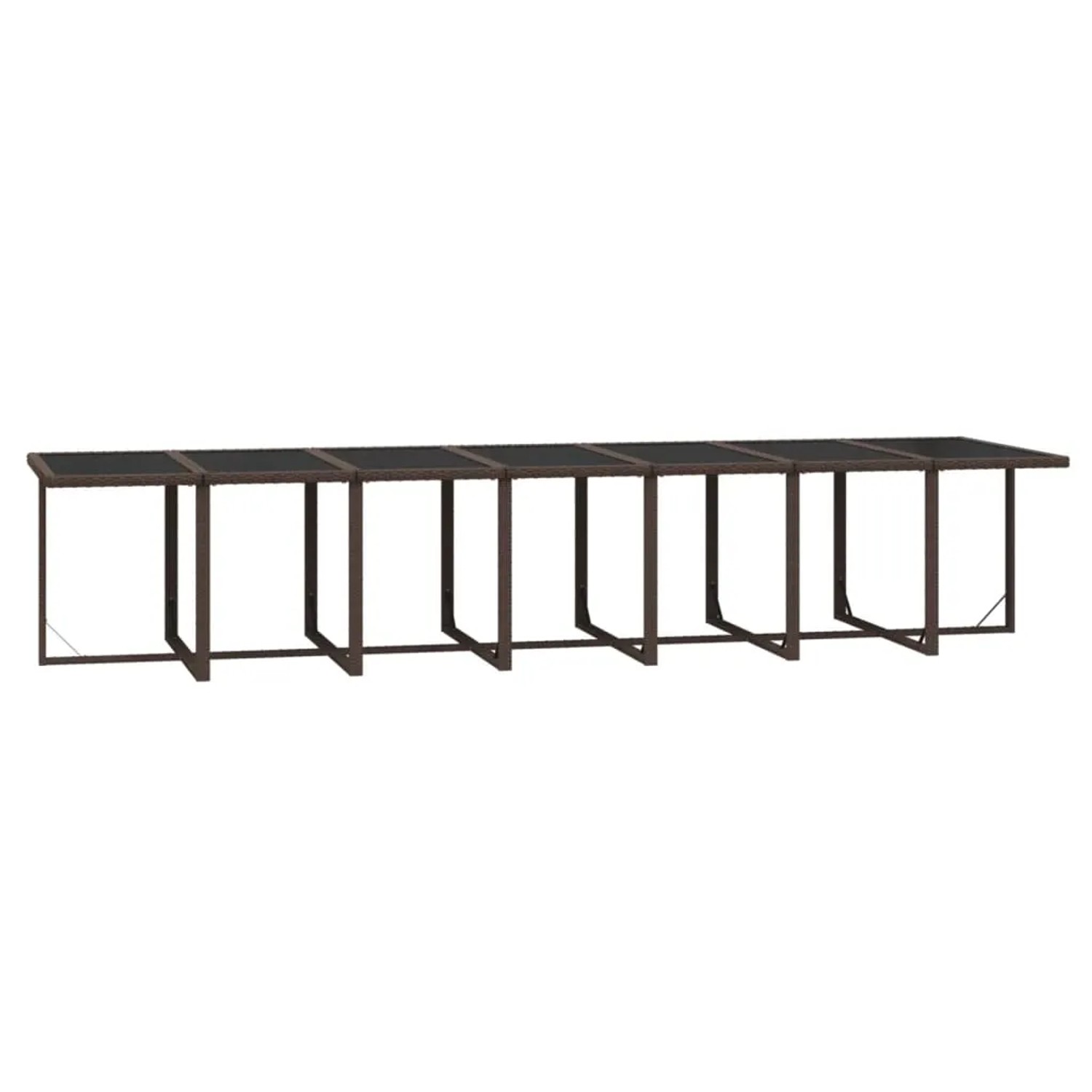 Brauner vidaXL Gartenmöbel-Tisch aus Poly Rattan und Stahl, Teil einer 19-teiligen Essgruppe.