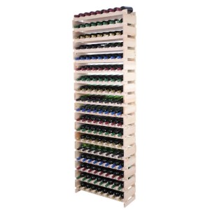 Hohes, unbehandeltes Kiefernholz Weinregal VINOTECA FLEX PRO mit 144 Flaschen auf 18 Ebenen.