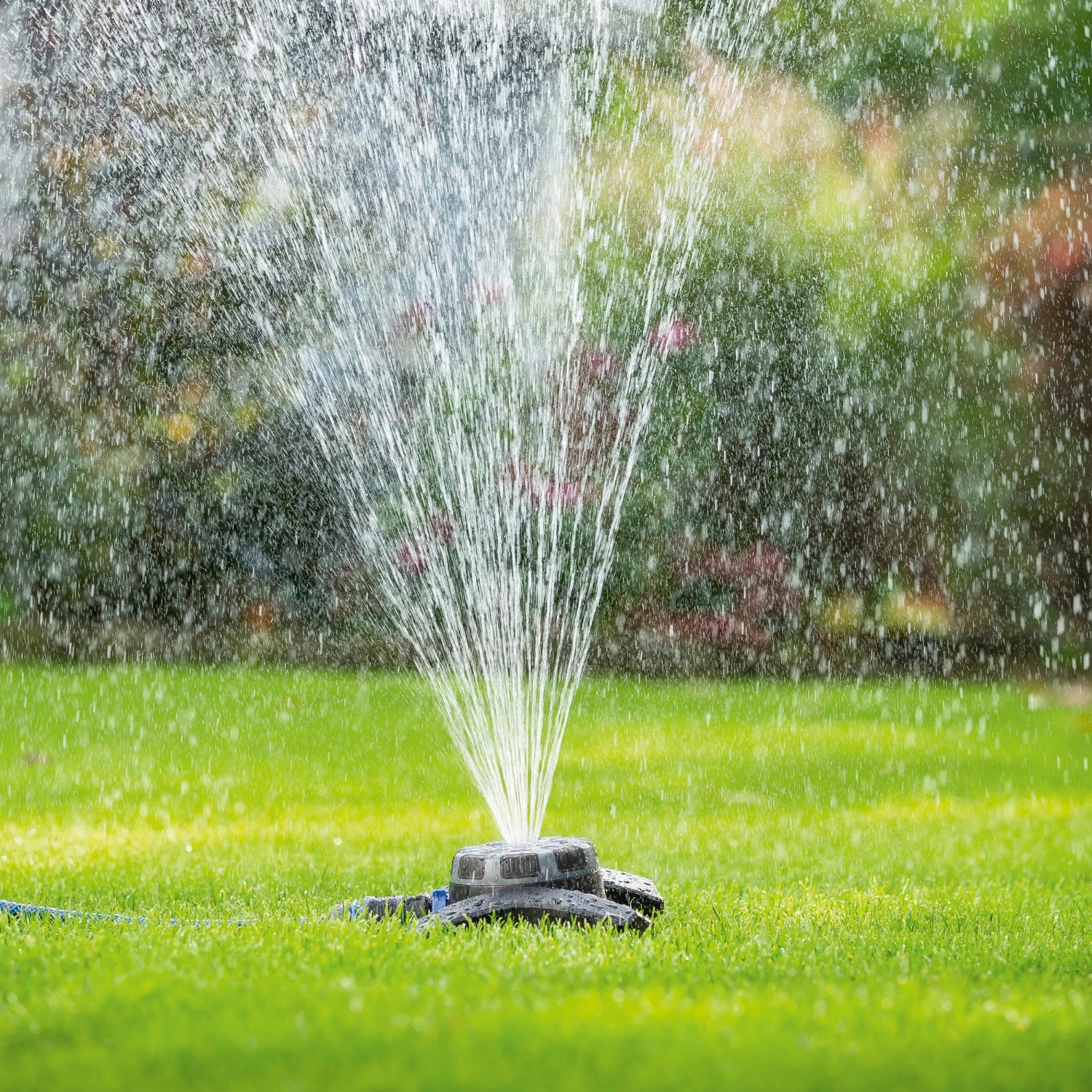 LUX Multifunktionsregner bewässert Rasenfläche mit 8 einstellbaren Konturen für Gartenbewässerung.