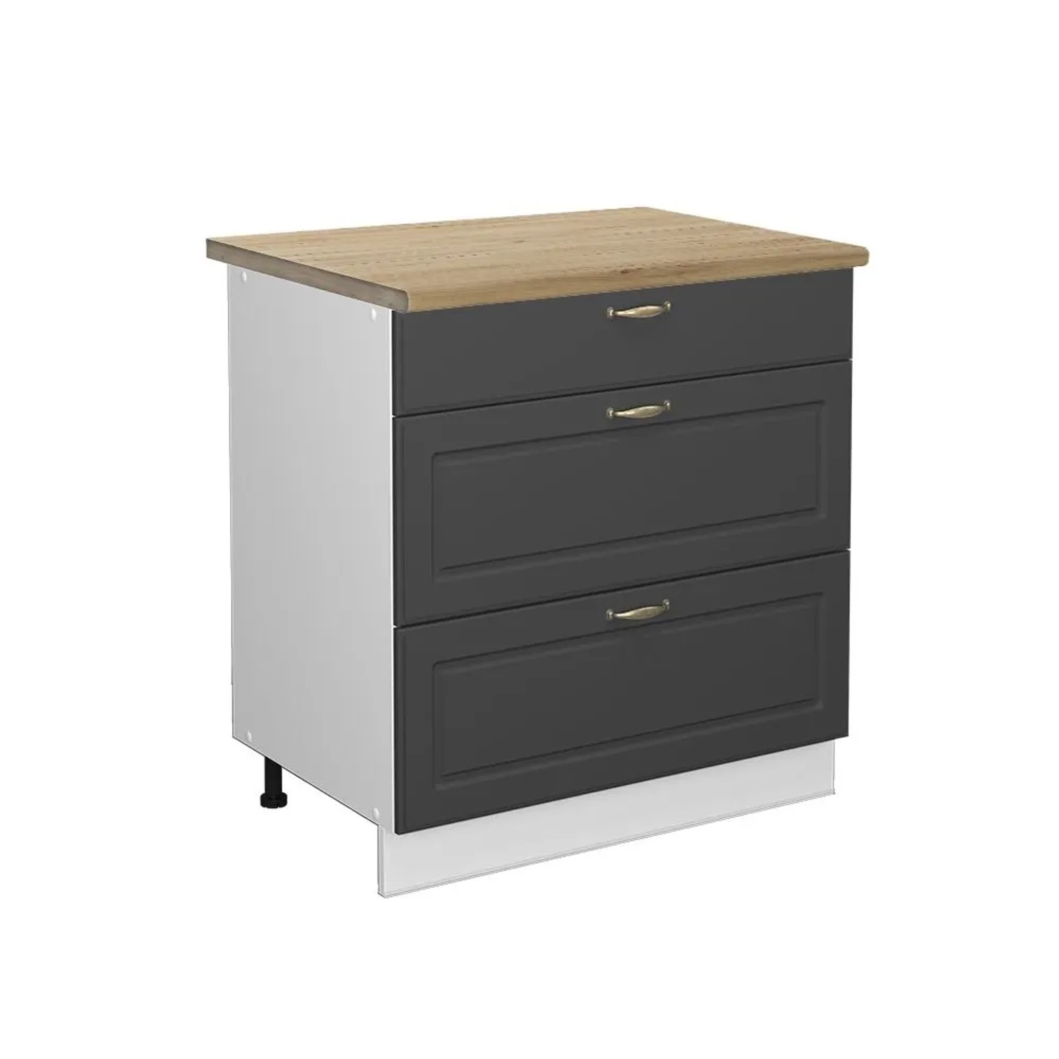 Vicco Küchenunterschrank Fame-Line Anthrazit-Gold Weiß 80 cm mit 3 Schubladen AP Eiche