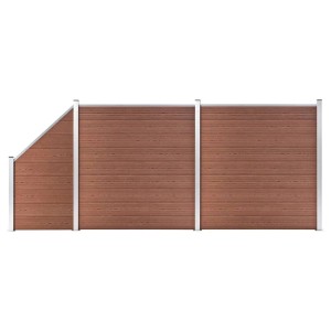 Braunes vidaXL WPC Zaun-Set mit zwei quadratischen und einem schrägen Element. Sichtschutzzaun aus Holz-Kunststoff-Verbund.