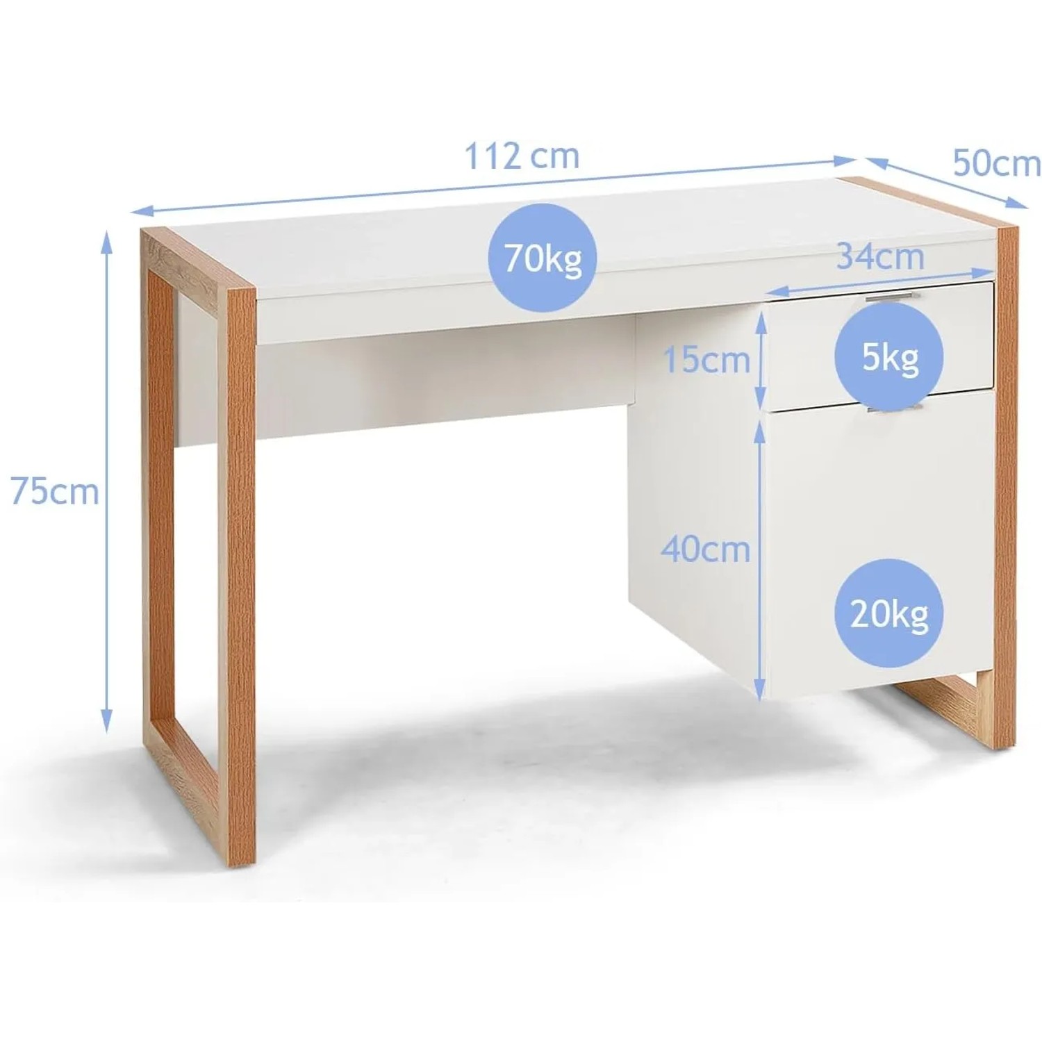Costway Schreibtisch mit Schublade und Schrank Kinderschreibtisch Weiß_2