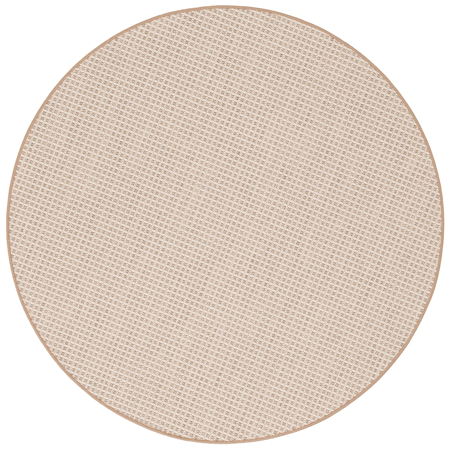 Runder, beige-cremefarbener Snapstyle In & Outdoor Teppich Oslo mit Karomuster, 100 cm Durchmesser.