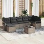 Graues 8-tlg. vidaXL Garten-Sofa-Set aus Poly Rattan mit Tisch und Auflagen.