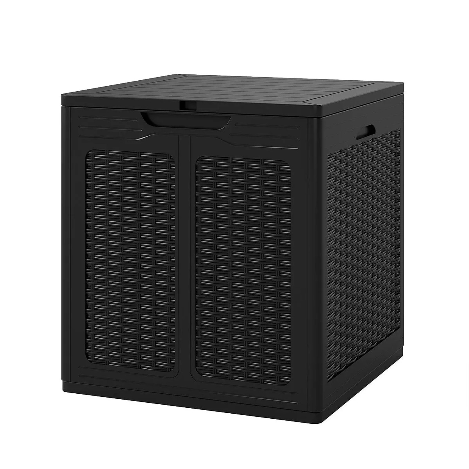 Costway Gartenbox 145 L mit Abschließbarem Deckel Rattanoptik Schwarz