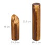 Detailaufnahme: Zwei Hölzer des Relaxdays Kubb Wikingerspiels aus Kiefernholz mit Größenangaben.