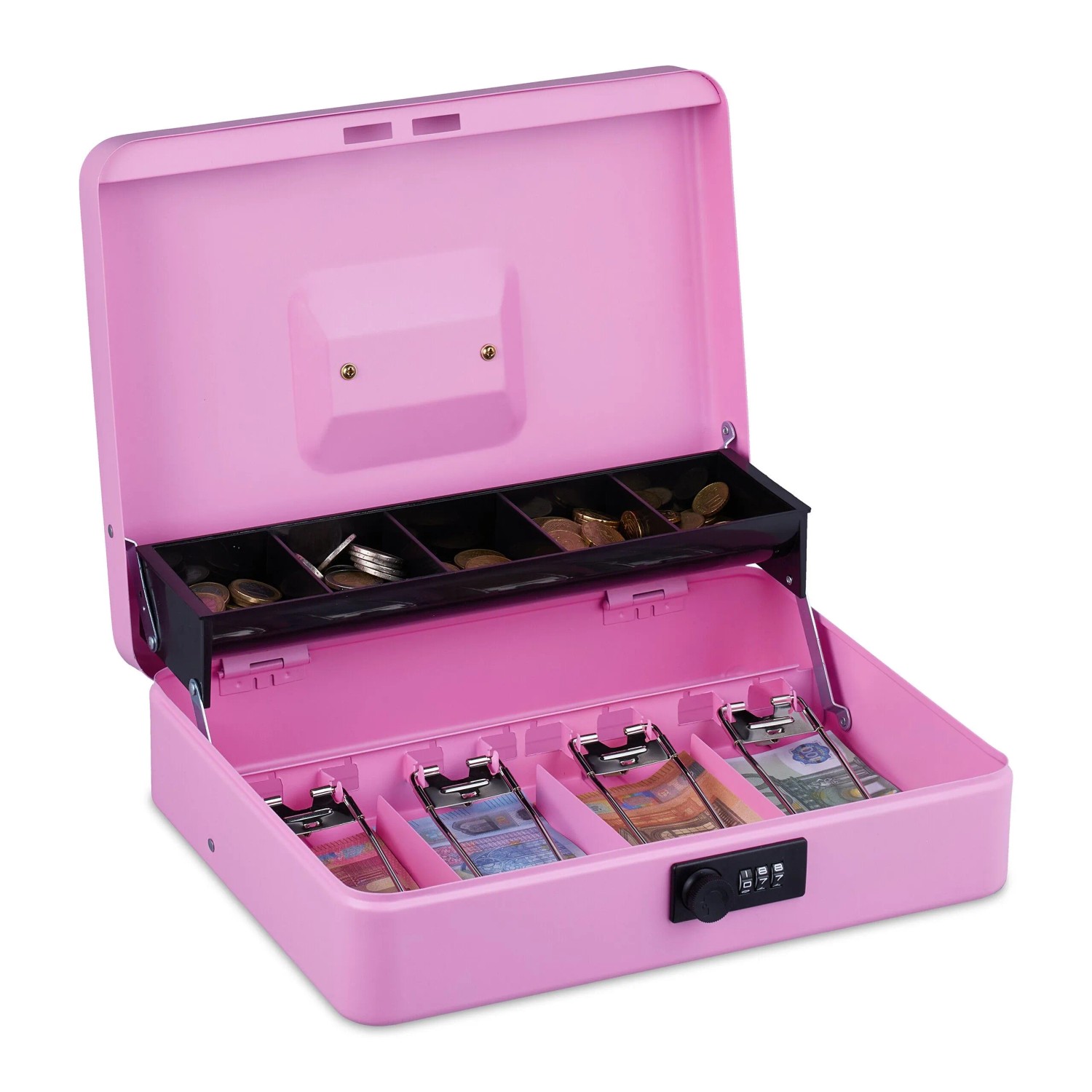 Relaxdays Geldkassette Eisen Pink mit Zahlenkombination 30,5 cm x 24,5 cm x 8,5 cm 1,8 kg