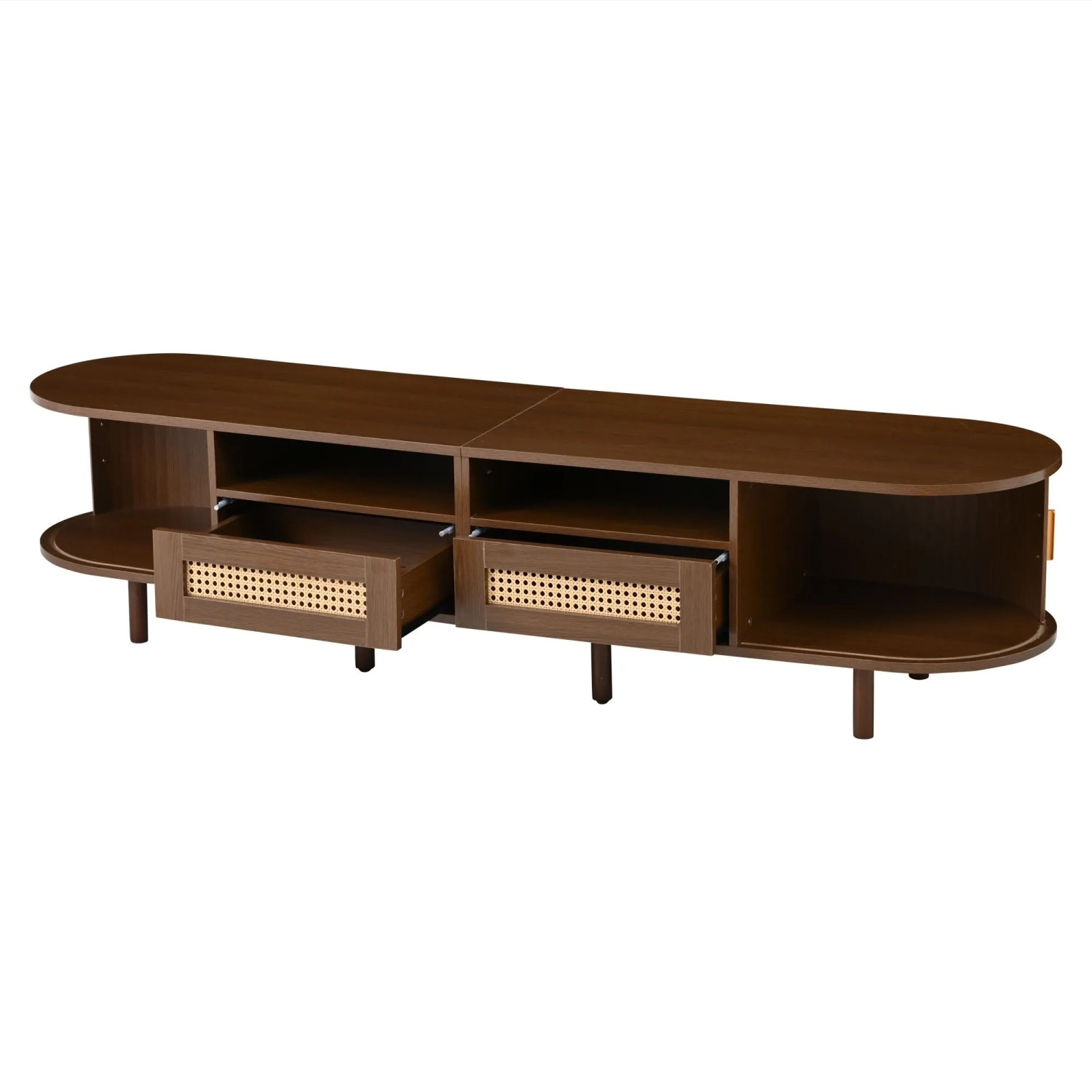 okwish TV Schrank mit Rattan Schubladen Stauraum Wohnzimmer 170x40x40cm Nussbaum