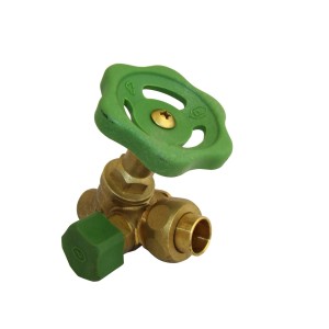 Kirchhoff Schrägsitzventil 12mm mit Entleerung, Messing glänzend, grüner Griff.