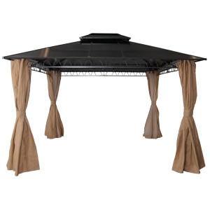 Cremefarbene MCW Hardtop Pergola M81 3,6x3m mit festem Dach und Seitenwänden.