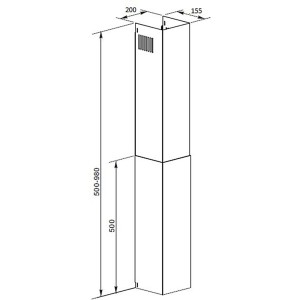 Skizze einer PKM Unterbau-Dunstabzugshaube UBH3001X Edelstahl 60 cm mit Maßangaben.
