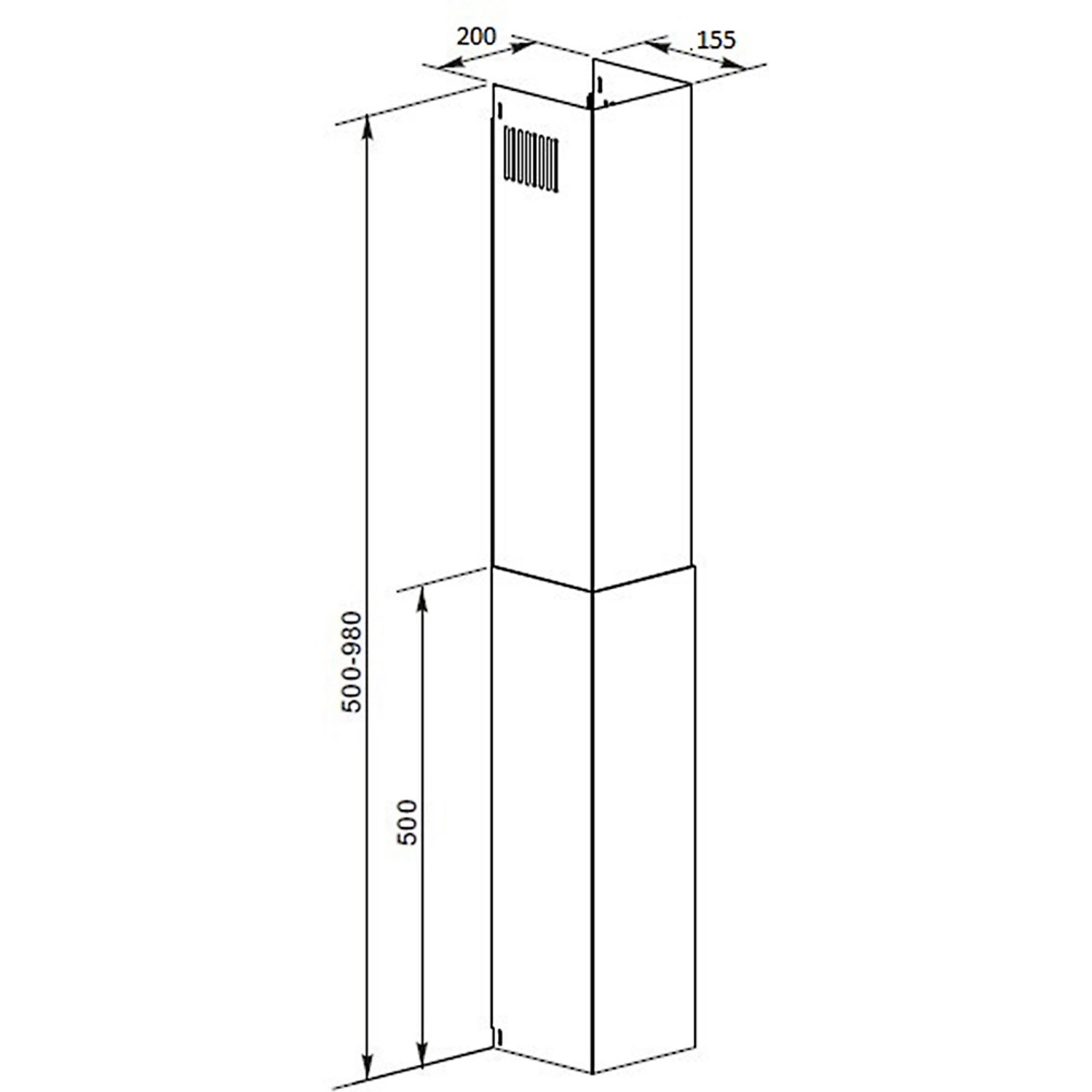 Skizze einer PKM Unterbau-Dunstabzugshaube UBH3001X Edelstahl 60 cm mit Maßangaben.