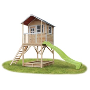 EXIT Loft 700 Holzspielhaus mit Rutsche und Sandkasten, naturfarben.