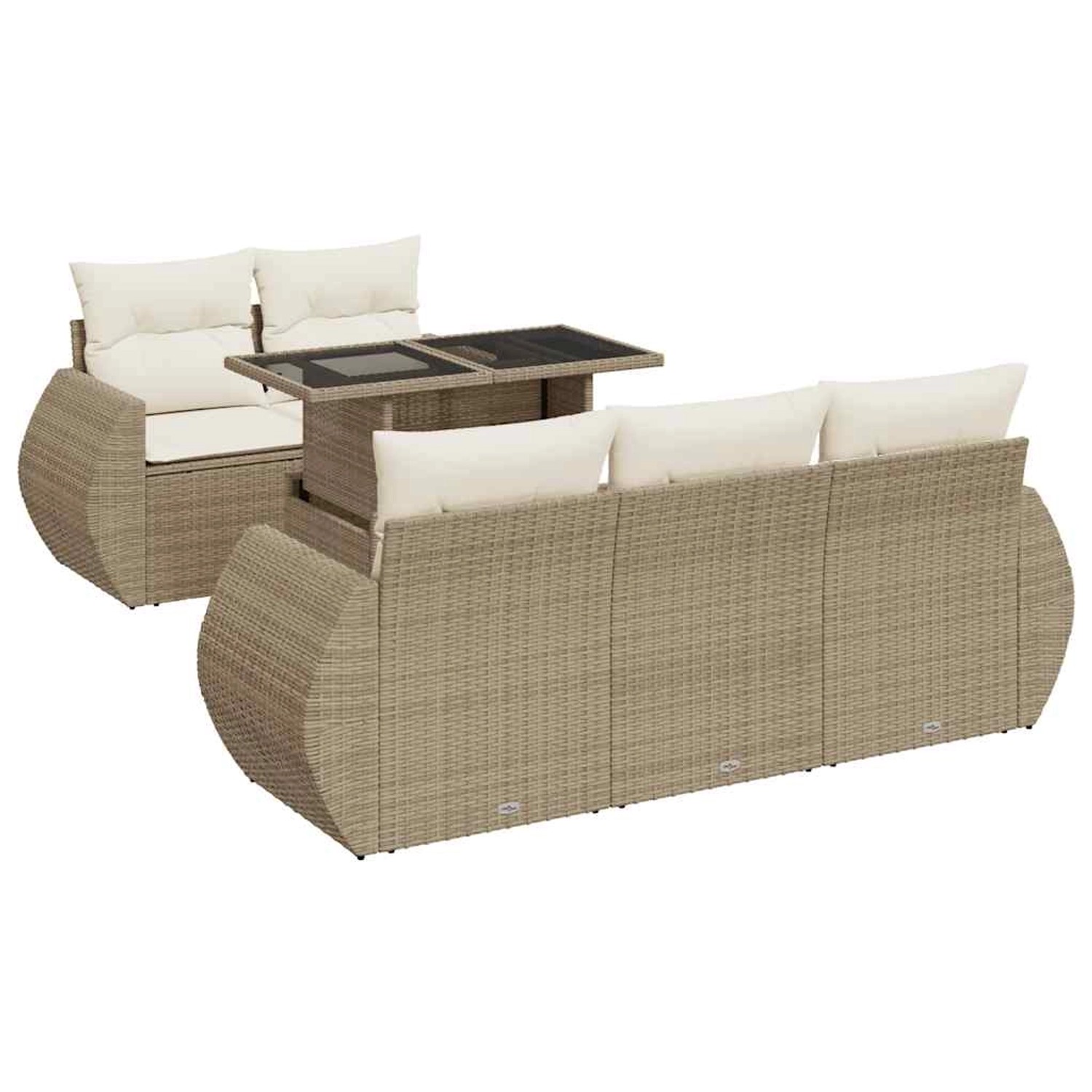 vidaXL 6-Tlg Garten-Sofagarnitur mit Kissen Beige Poly Rattan 3326569 günstig online kaufen