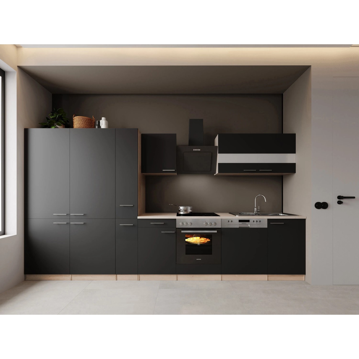 Respekta Merle Küchenblock 370 cm French Door Optik Schwarz