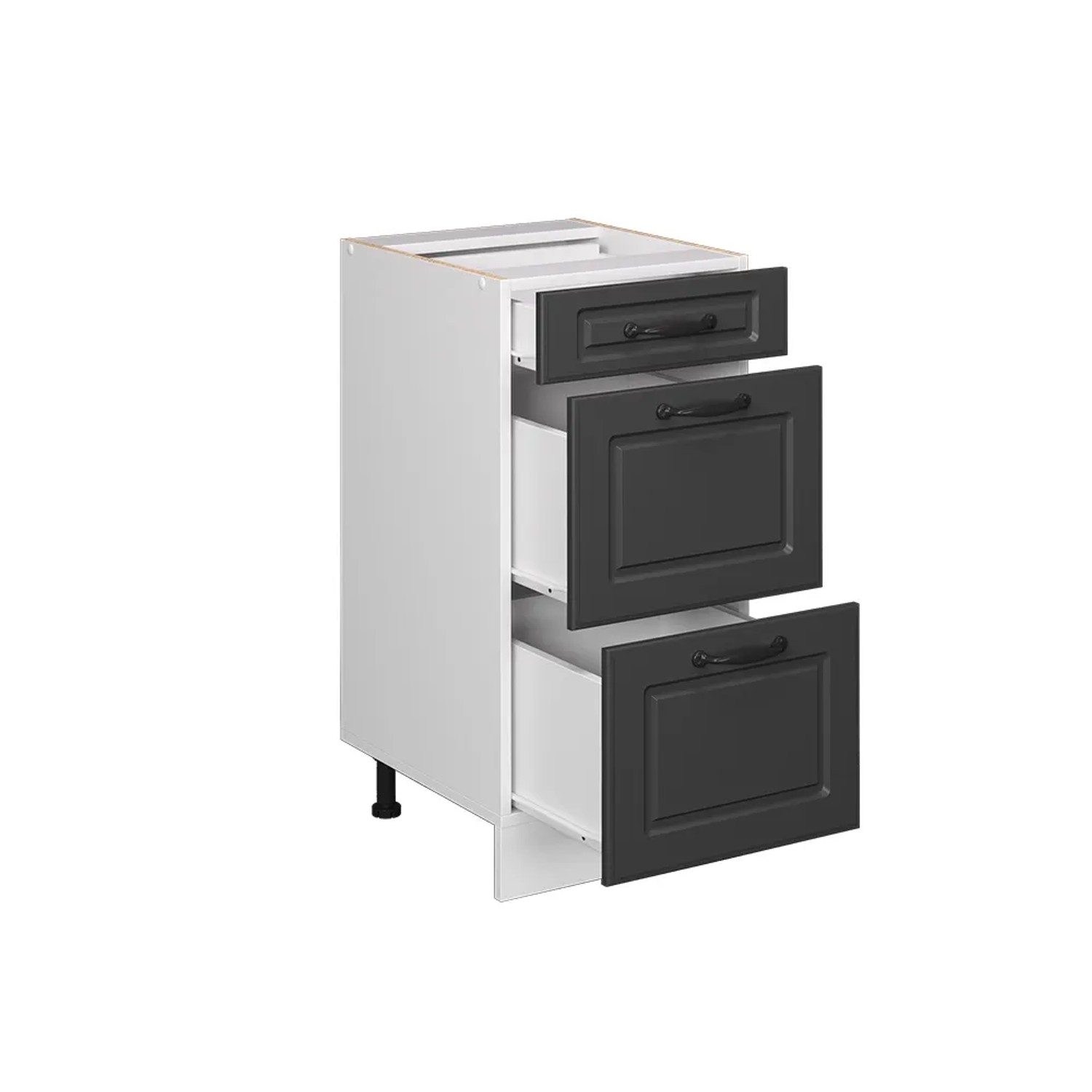 Vicco Küchenunterschrank R-Line, 40 cm, Anthrazit/Weiß, mit drei Schubladen.