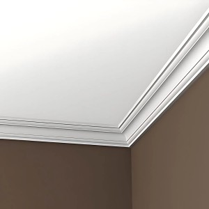 Flexible, weiße PROFHOME Eckleiste aus Polyurethan, 200 cm lang, für die Decke.