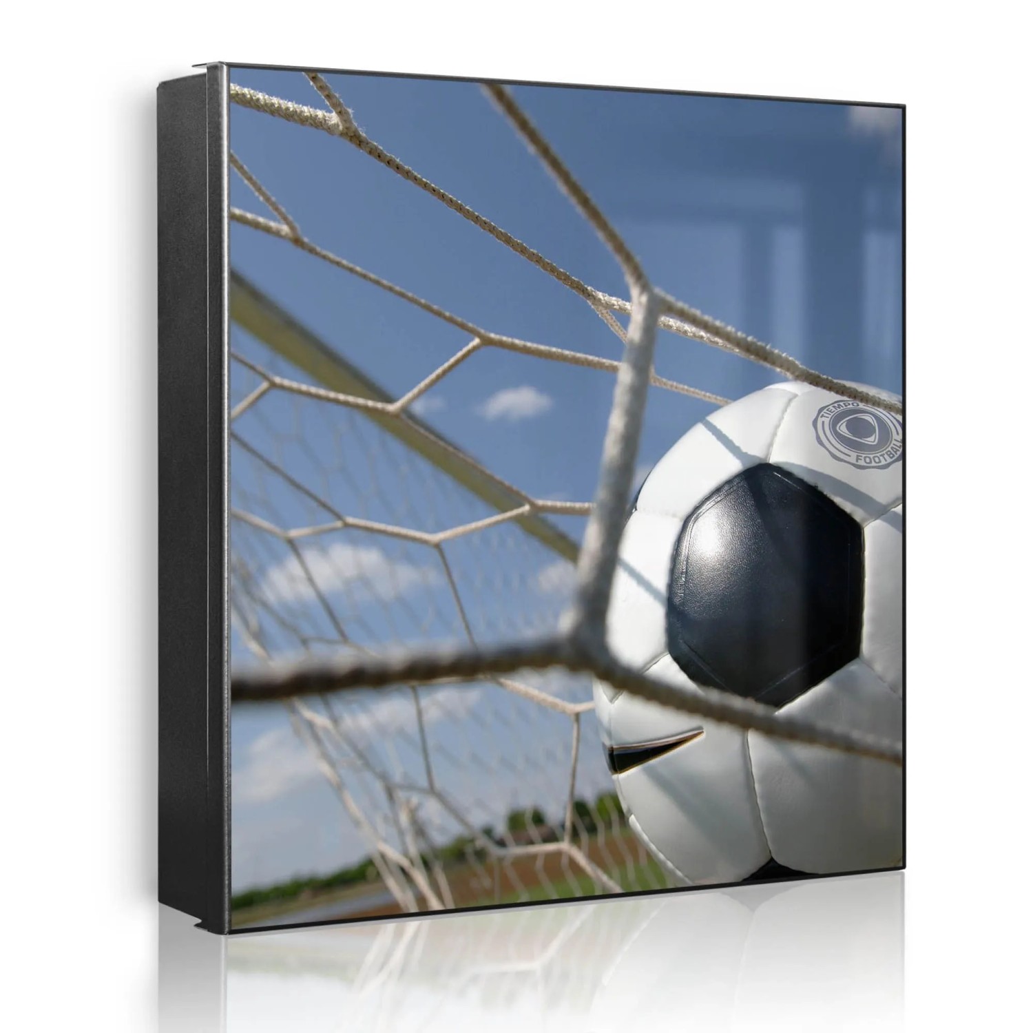 Banjado Großer Schlüsselkasten Metall 30x30cm Schwarz Scharnier Links 50 Haken Beschreibbar Magnetisch Motiv Fußball