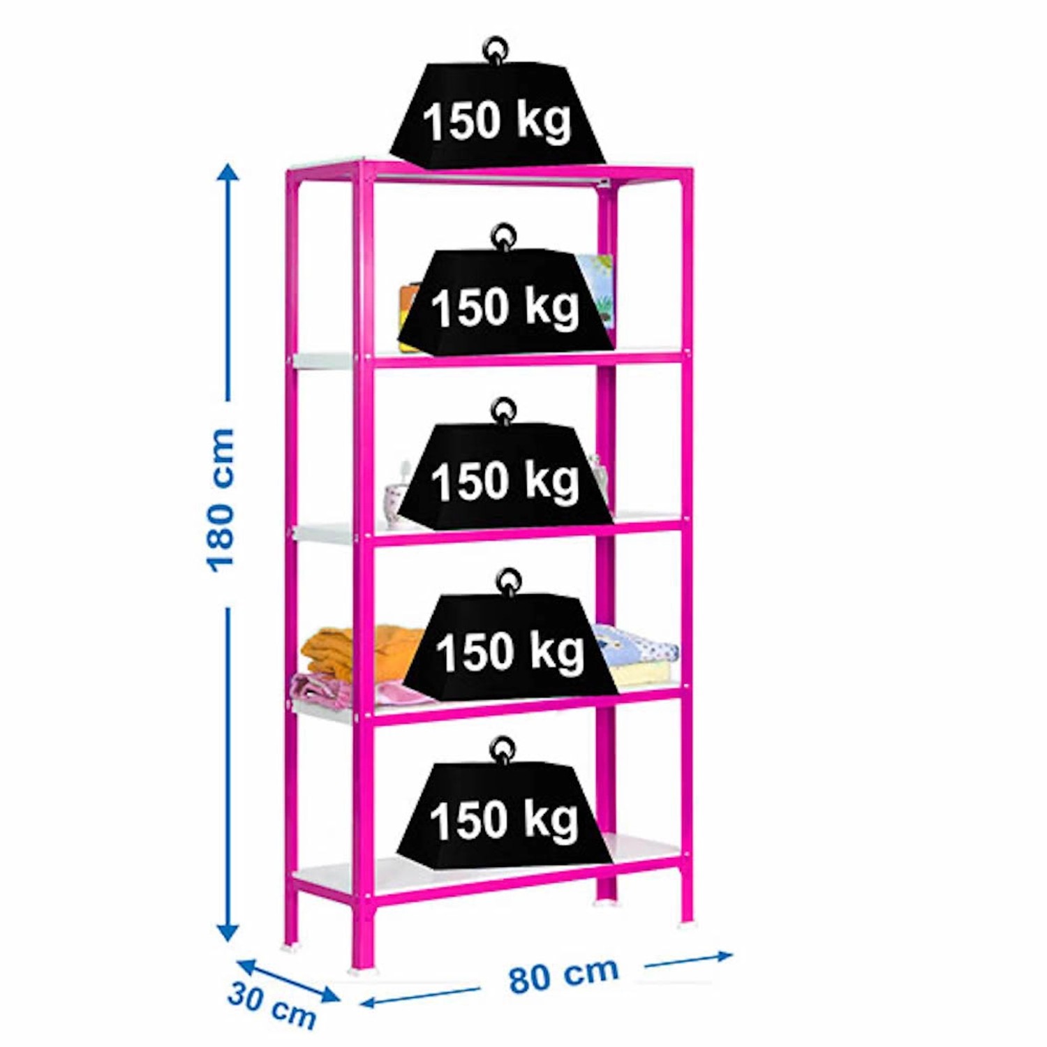 Rosa-weißes PROREGAL Wohnregal Living Koala mit 5 Böden, Fachlast 150kg, Maße 180x80x30cm.
