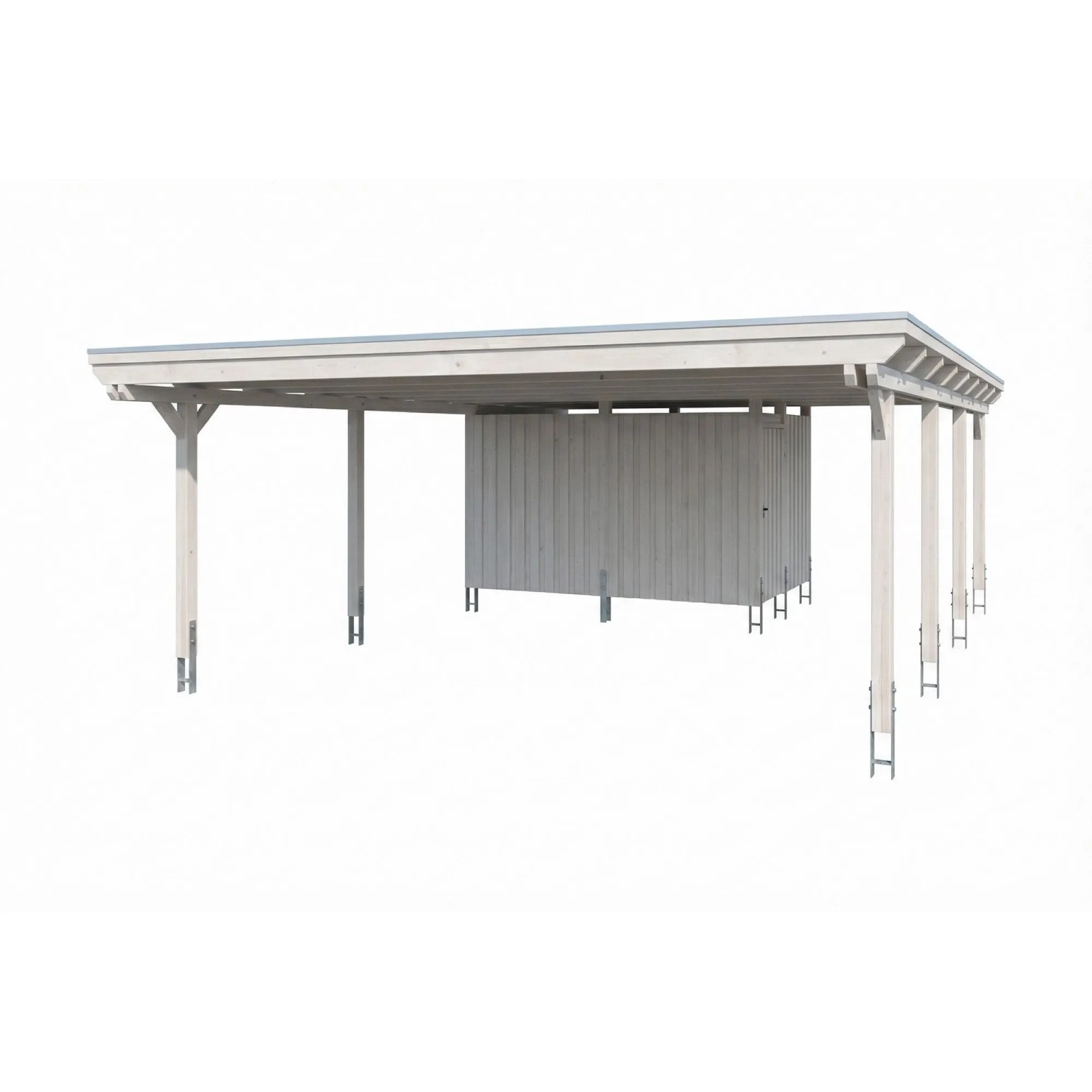 Skan Holz Carport Emsland Stahl-Dachplatten mit Abstellraum 609 cm x 846 cm Weiß