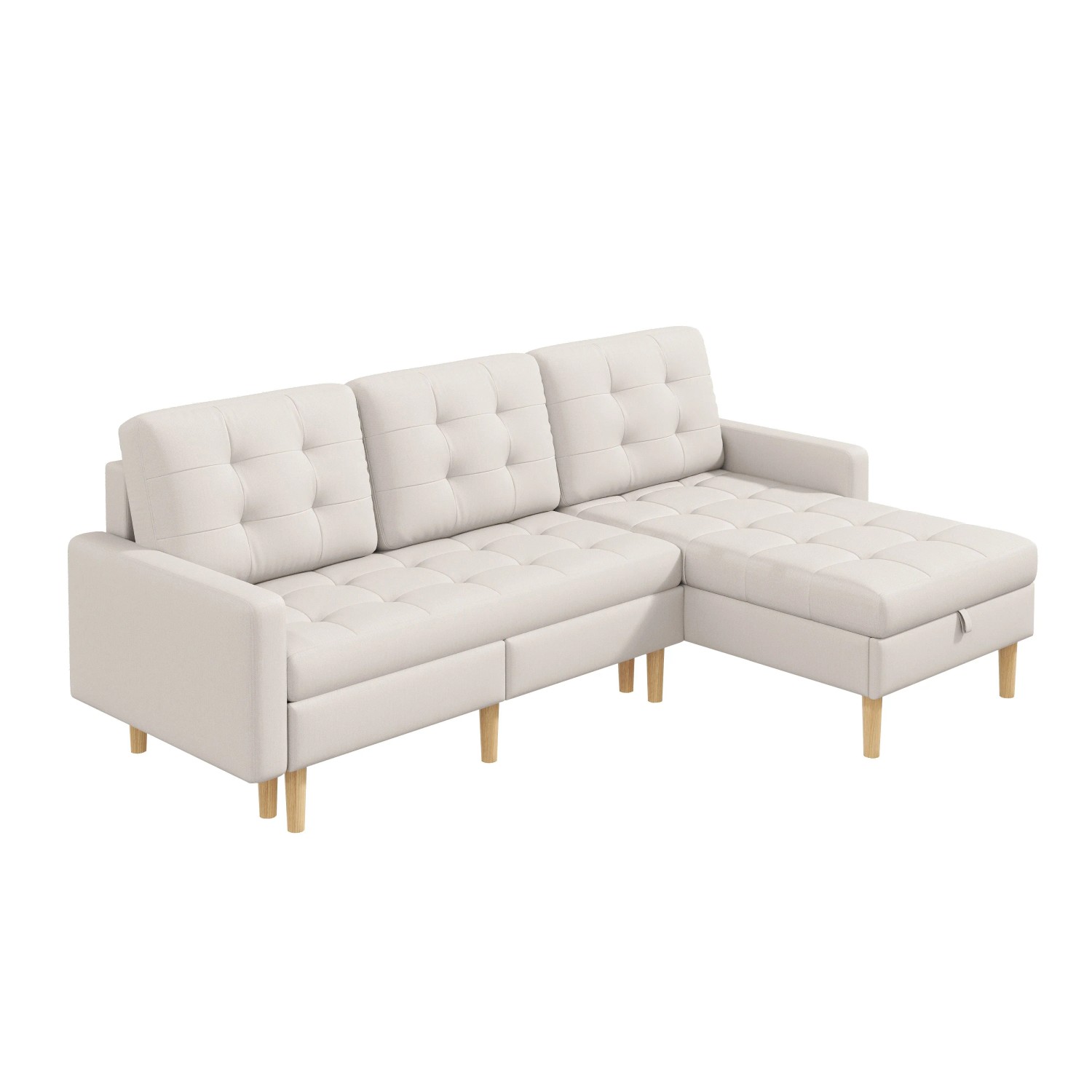 Merax Ecksofa 212x130x86 cm Beige L-Form Stauraum Chaiselongue