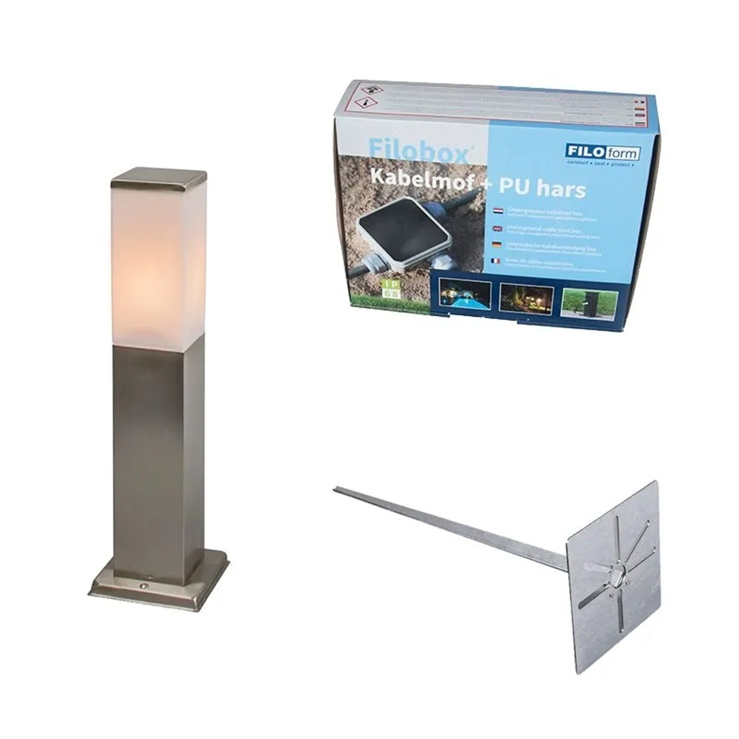 QAZQA Außen-Stablampe Stahl 45cm IP44 Malios mit Erdspieß und Kabelverschraubung