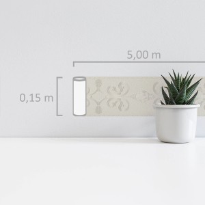 A.S. Création selbstklebende Borte Ornament Creme-Silber, 5 m x 15 cm.