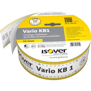 Isover Vario KB1 Klebeband, 60mm x 20m Rolle für Dämmstoffzubehör, mit integriertem Maßband.