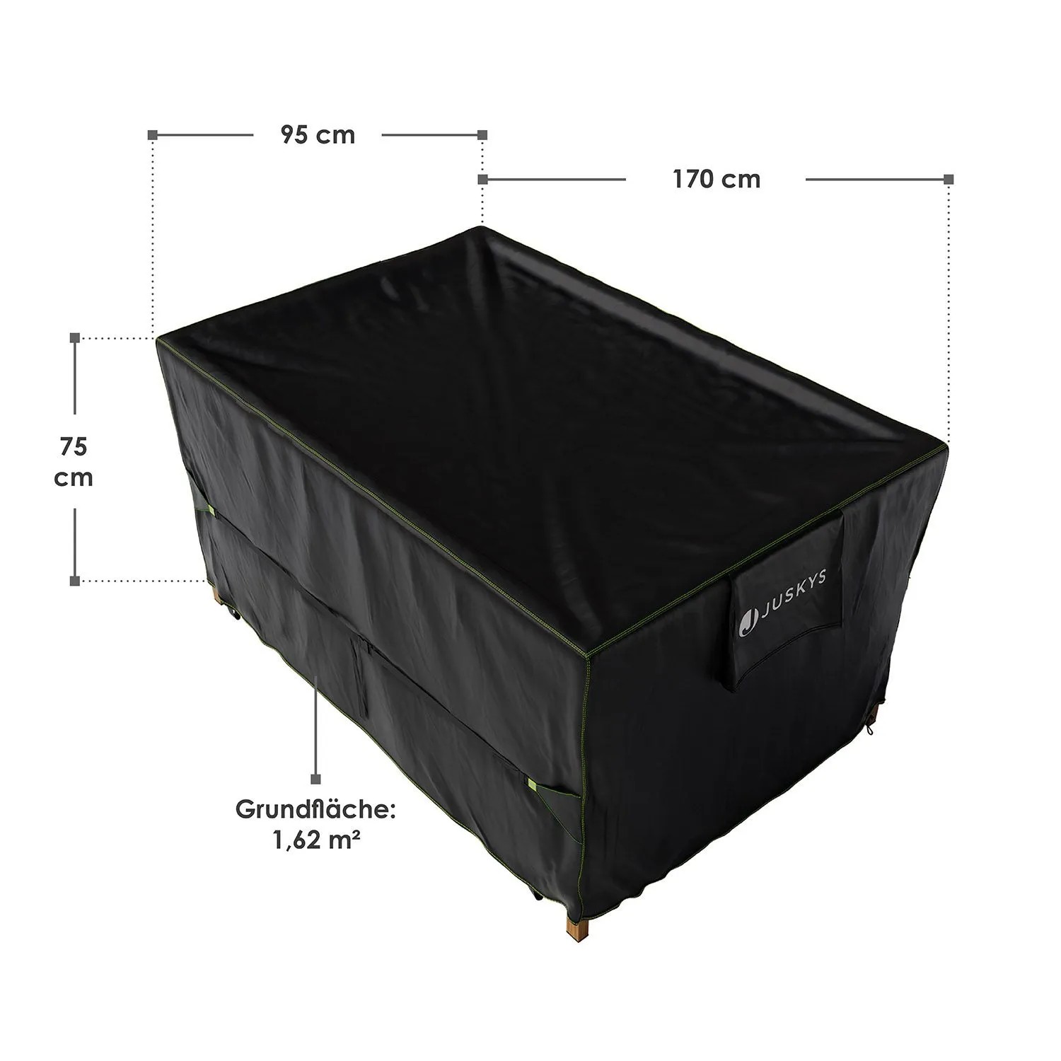 Schwarze Juskys Gartenmöbel Abdeckung CoverSafe Pro 170x95x75 cm für Gartentisch und Outdoor-Möbel.